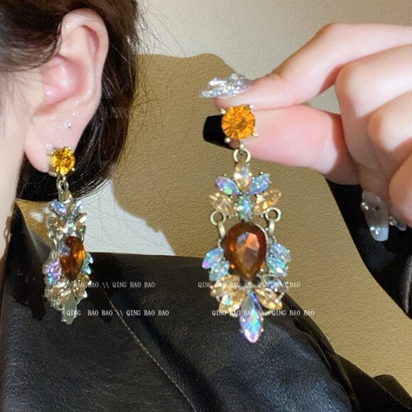 Retro teardrop colored diamond earrings - Picture 1 of 6